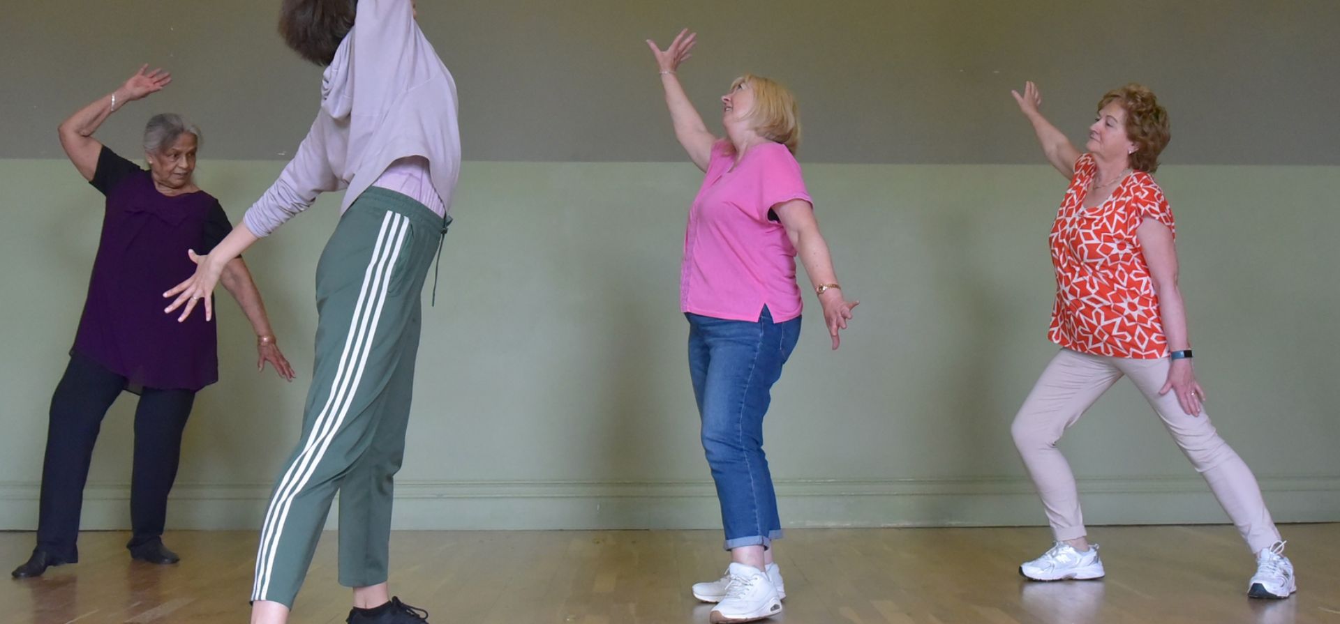 Group of people in Age in Movement Classes Age in Movement Workshop Wed 6th, 13th, 20th & 27th May, 2-3pm Our uplifting weekly dance classes are free all May in celebration of Bealtaine Festival. Explore the joy of movement while nurturing your creative spirit! The class begins with a gentle warm up stretch, followed by creative guided improvisations and choreography where you’ll learn fun new moves – all in a relaxed environment. Wed 6th, 13th, 20th & 27th May, 2-3pm Led by dance artist Arianna Guasso. No experience necessary. No booking required.